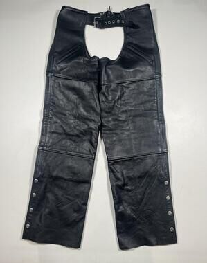 Daniel Smart Leather Chaps Mens Large Black Motorcycle Biker Zip Snap Waist
